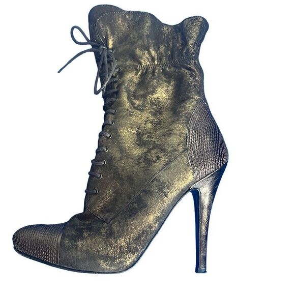 El Dantes Metallic Suede stiletto Boots Booties 6.5 Platforms - Picture 1 of 16